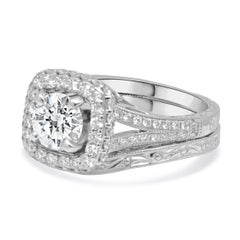 14 Karat White Gold Diamond Halo Wedding Set