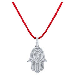 14 Karat White Gold Diamond Hamsa Pendant Necklace