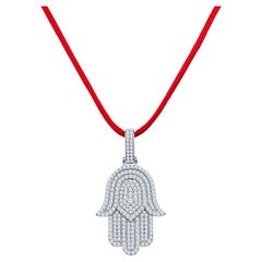 14 Karat White Gold Diamond Hamsa Pendant Necklace 