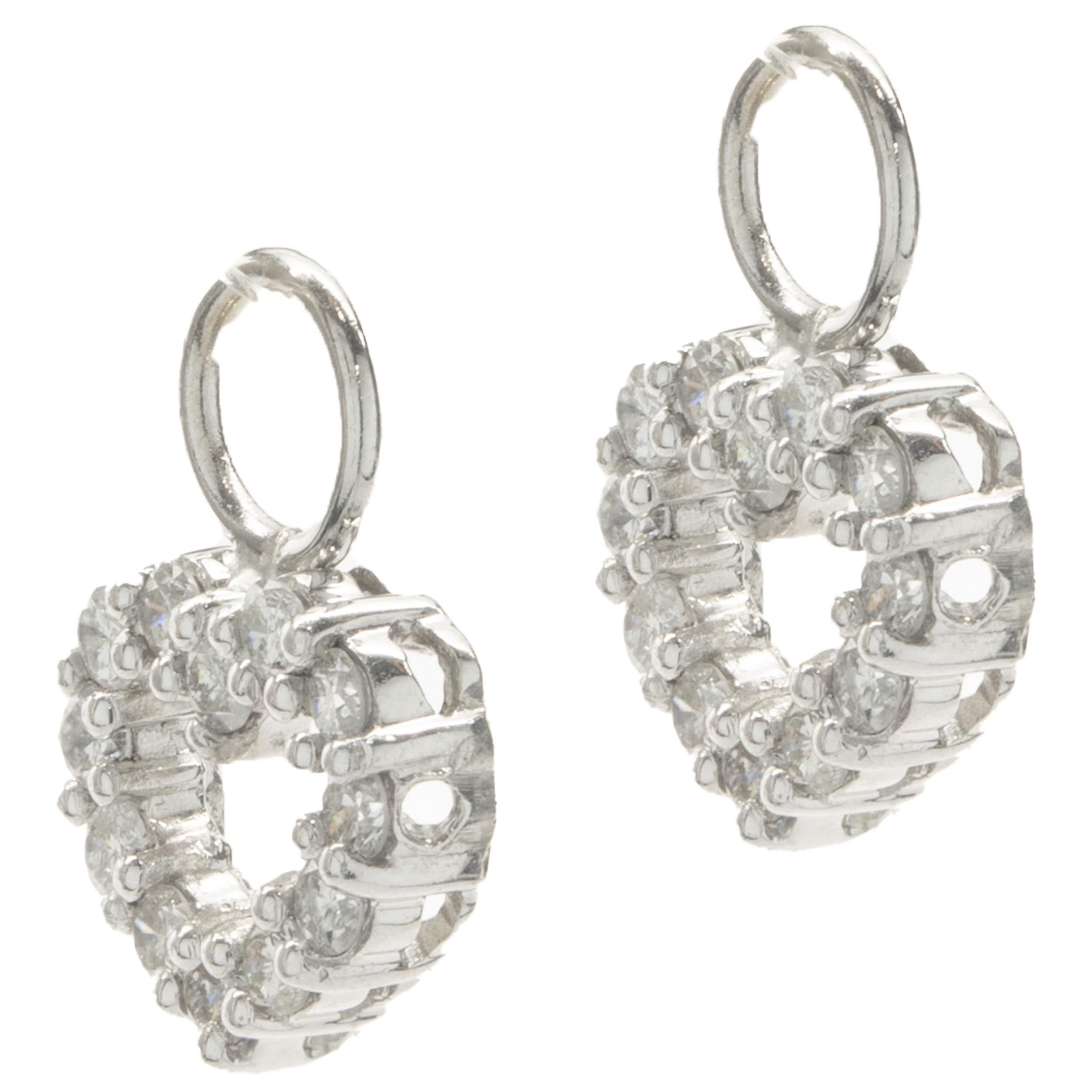 14 Karat White Gold Diamond Heart Earring Enhancers In Excellent Condition For Sale In Scottsdale, AZ