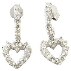 Vintage 14 Karat White Gold Diamond Heart Earring