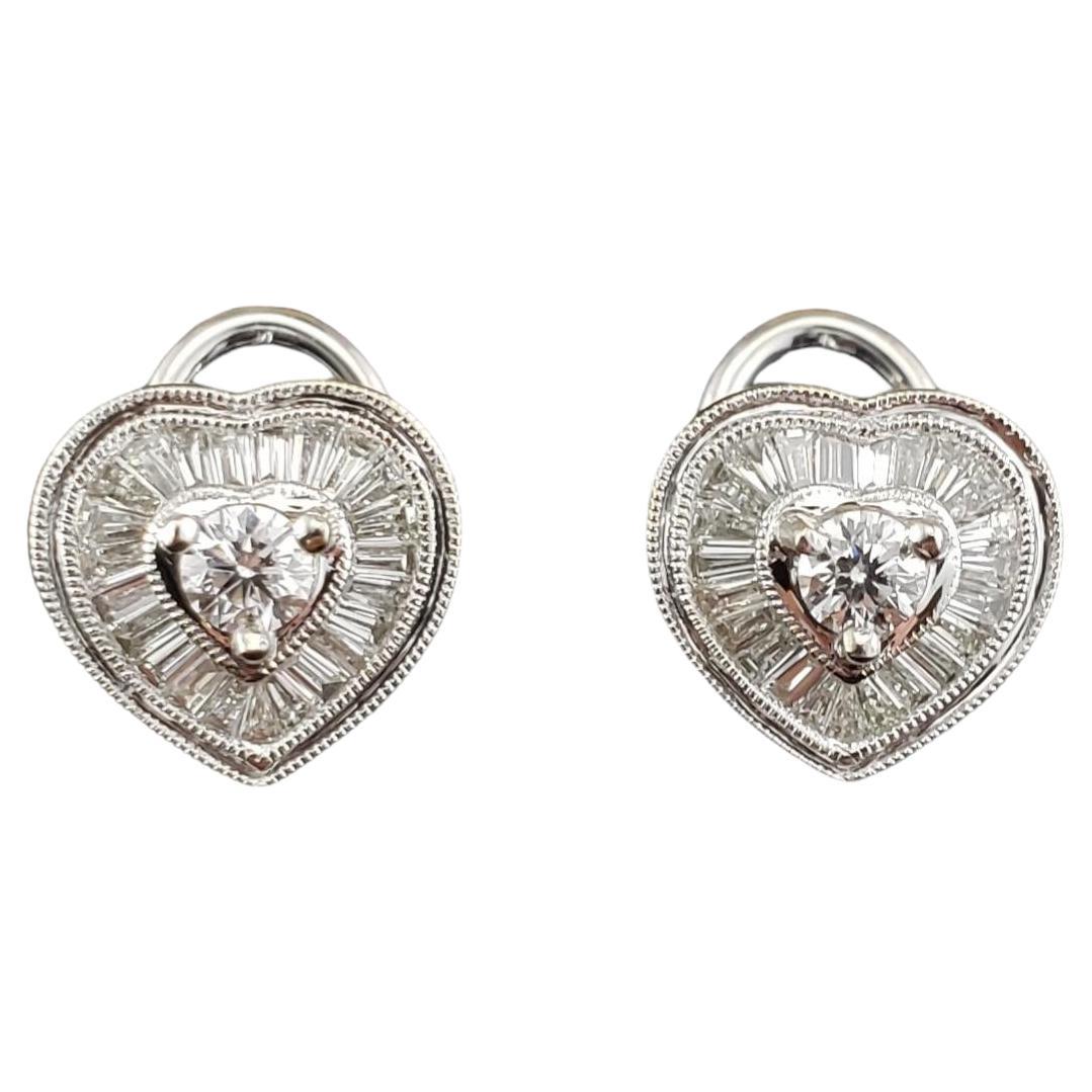 14 Karat White Gold Diamond Heart Earrings #16620 For Sale