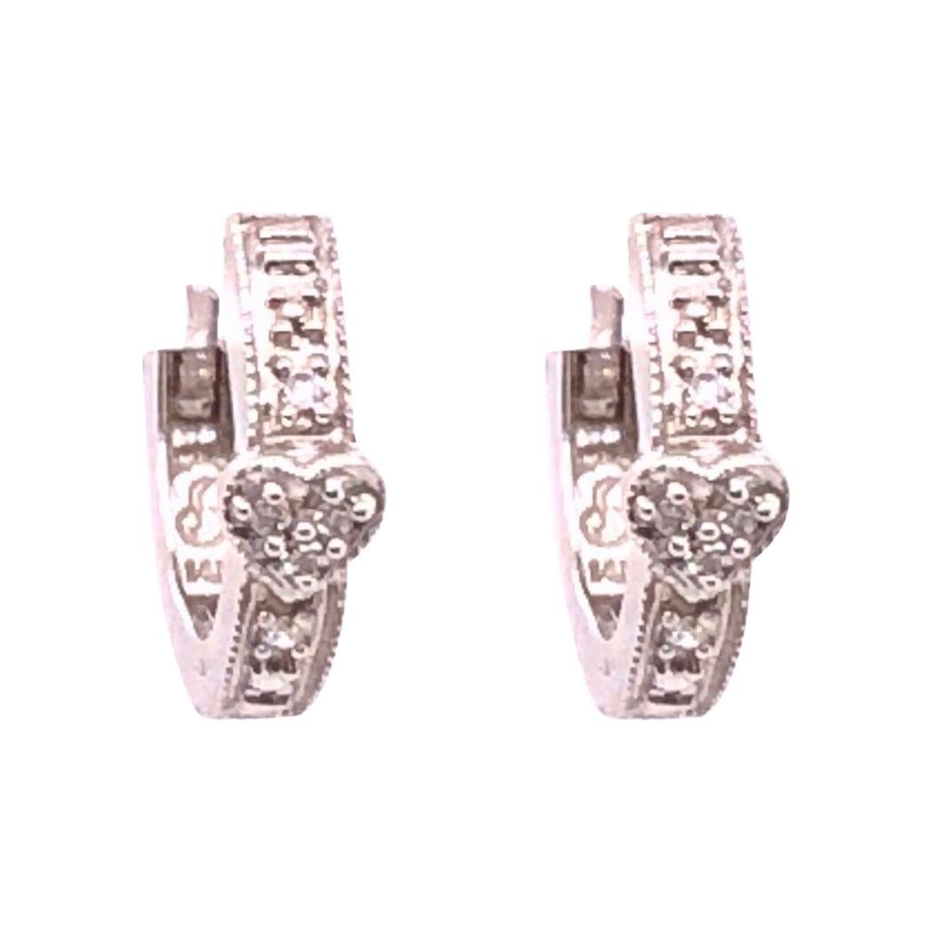 14 Karat White Gold Diamond Heart Front and Back Hoop Earrings For Sale