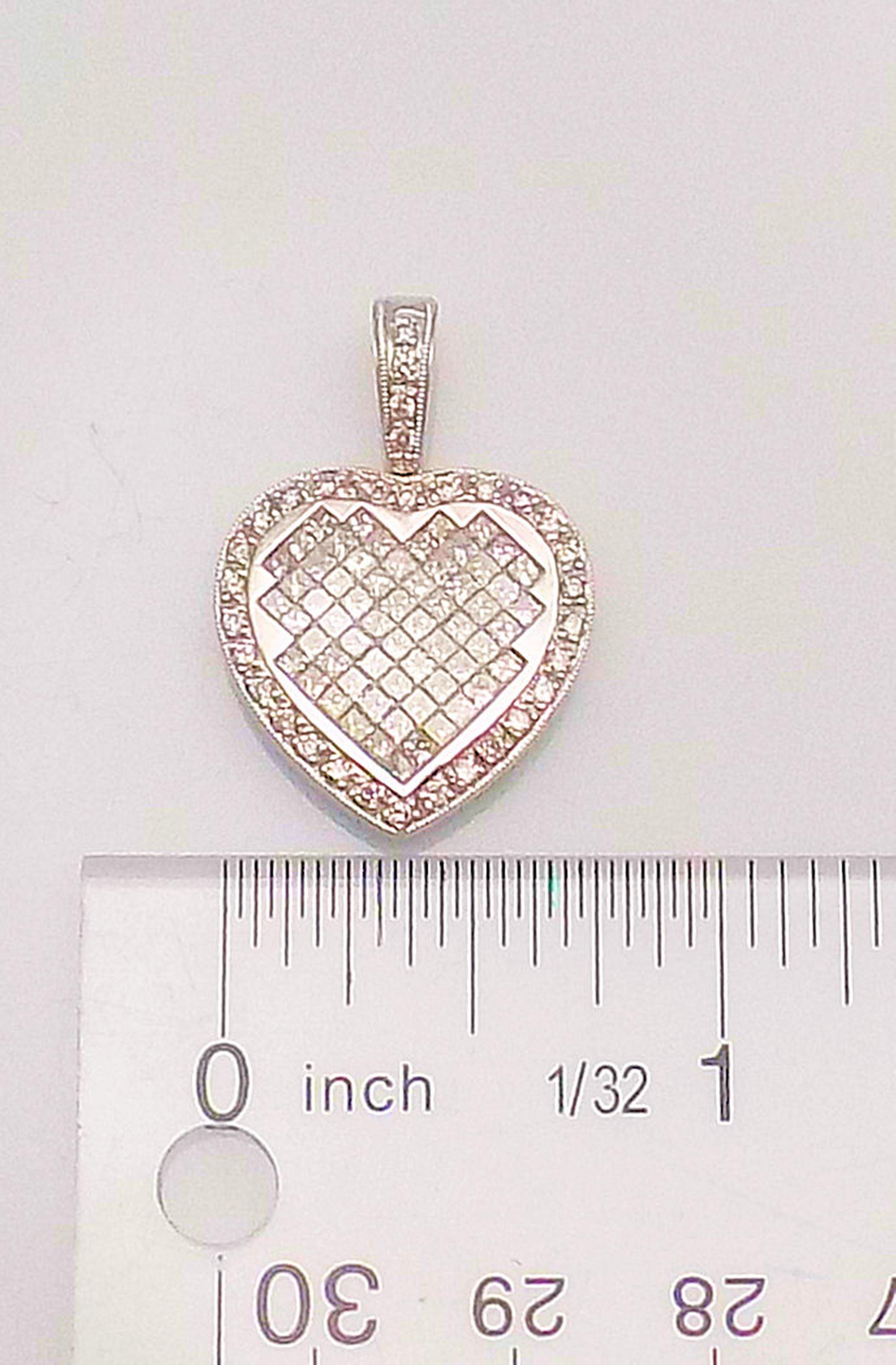 Women's 14 Karat White Gold Diamond Heart Pendant For Sale