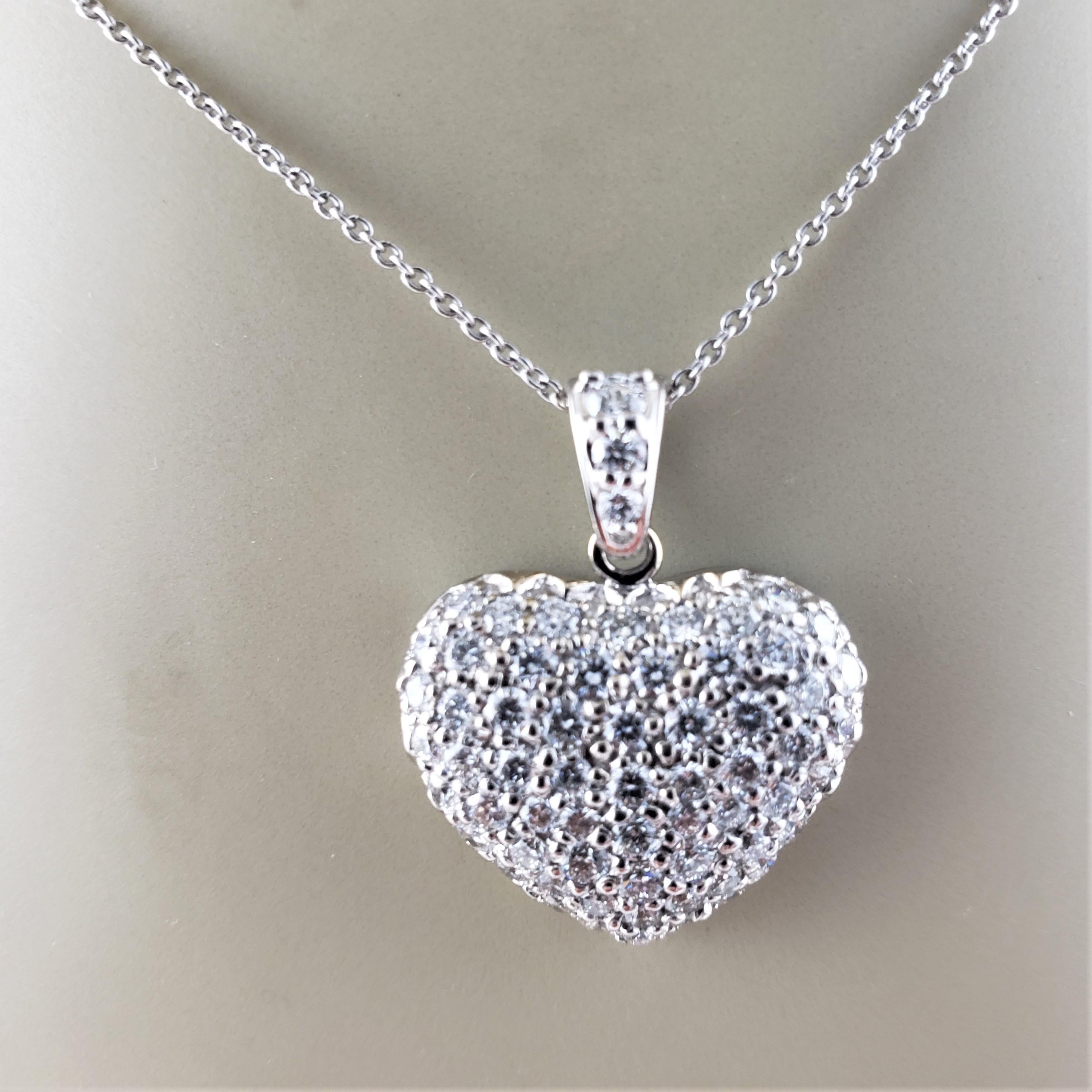14 Karat White Gold Diamond Heart Pendant For Sale 4