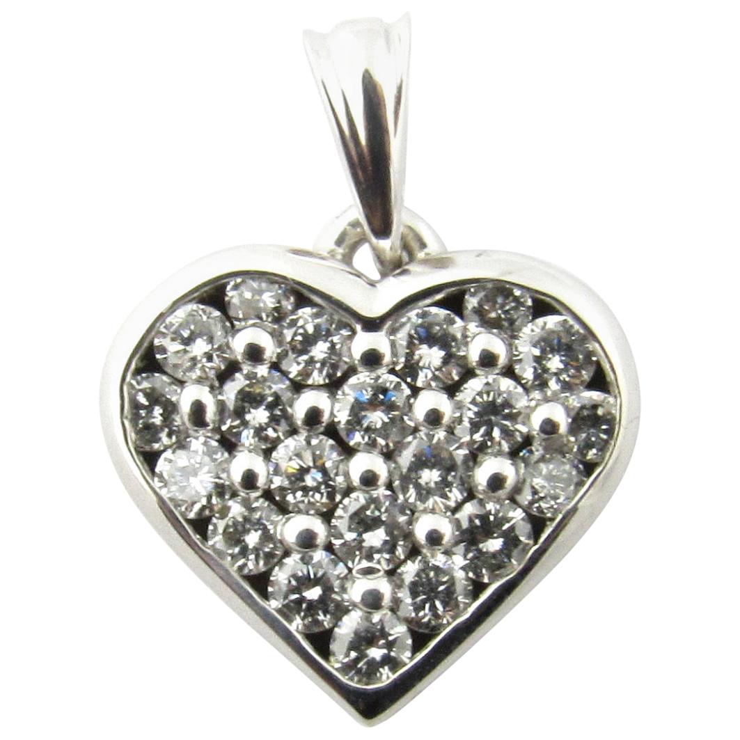 14 Karat White Gold Diamond Heart Pendant For Sale