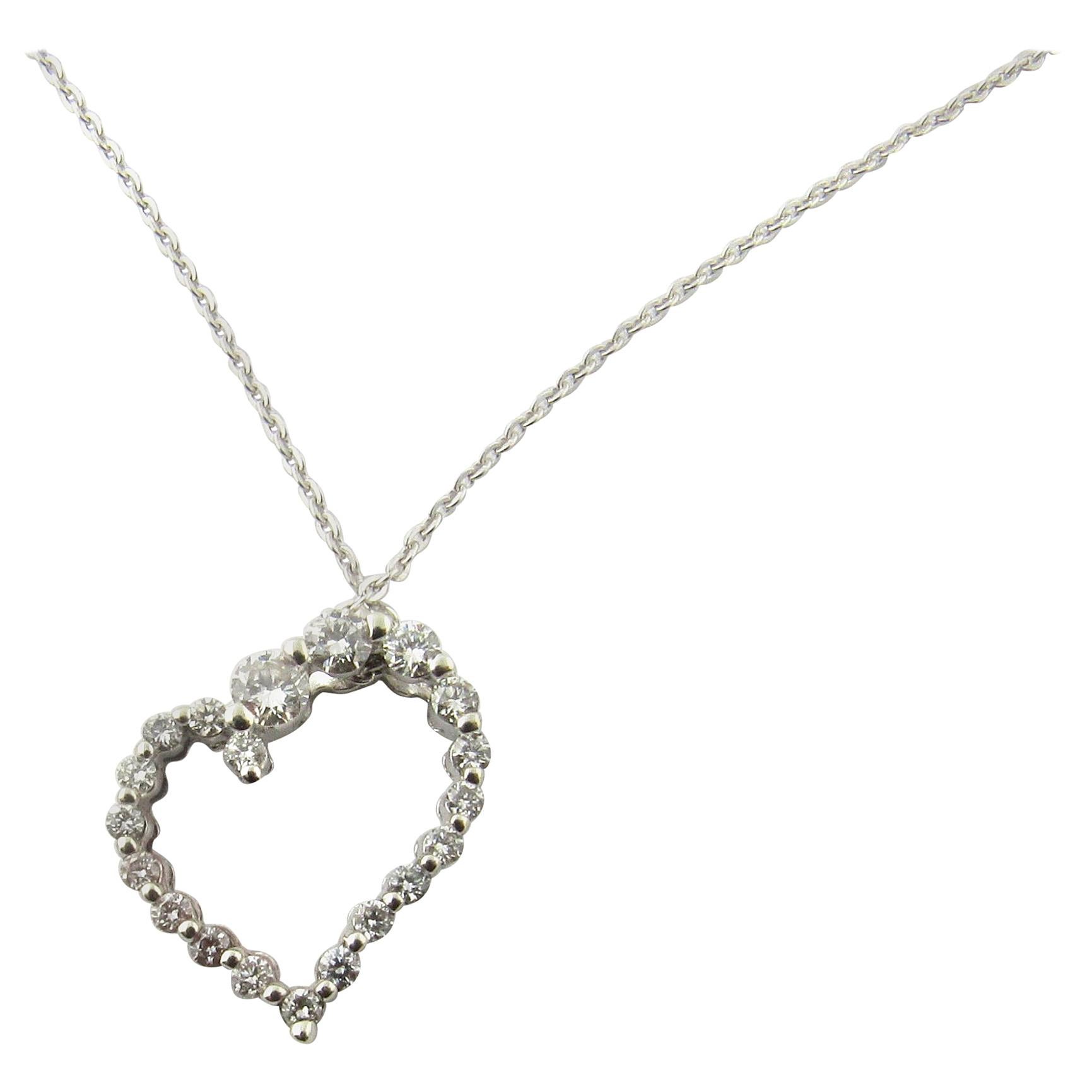 14 Karat White Gold Diamond Heart Pendant For Sale