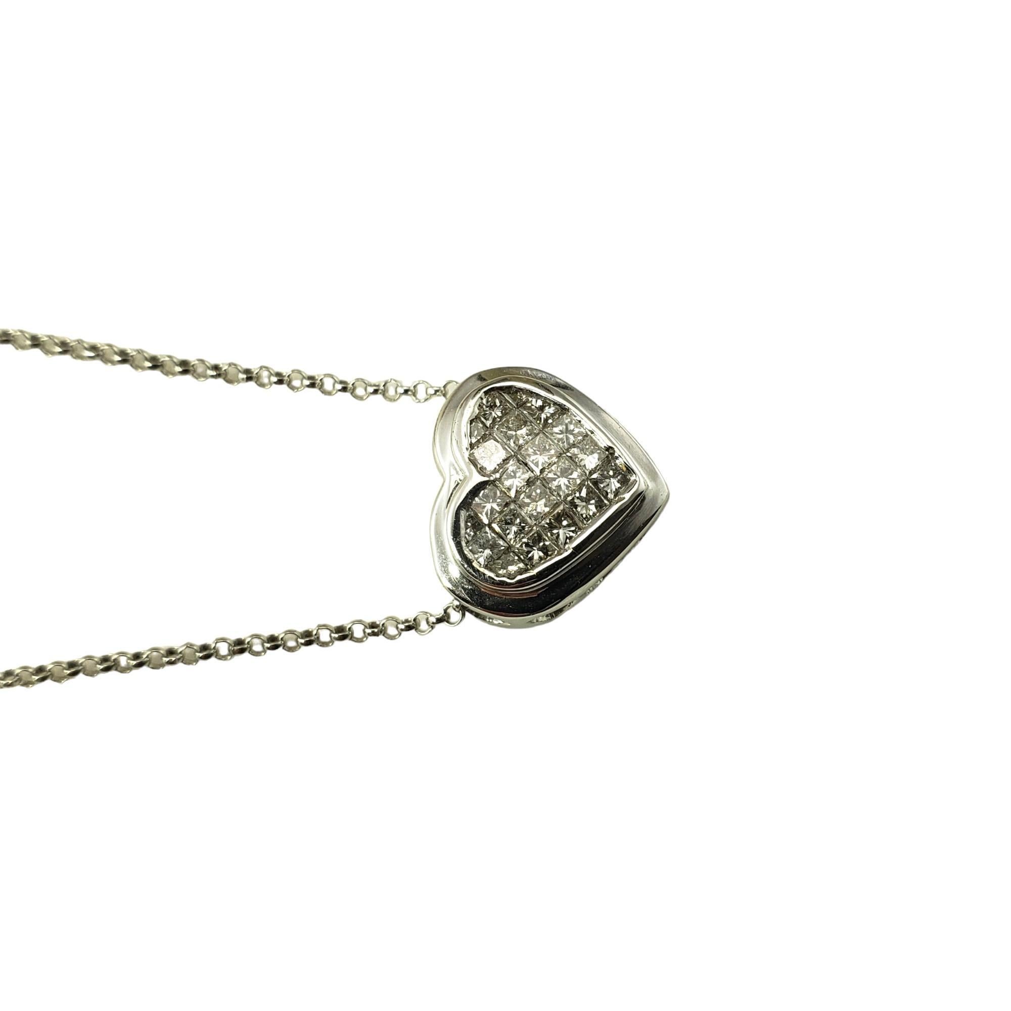 14 Karat Weißgold Diamant-Herz-Anhänger-Halskette #15575 mit Herzanhänger (Carréschliff) im Angebot