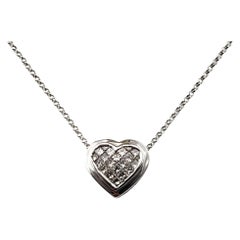 Vintage 14 Karat White Gold Diamond Heart Pendant Necklace #15575