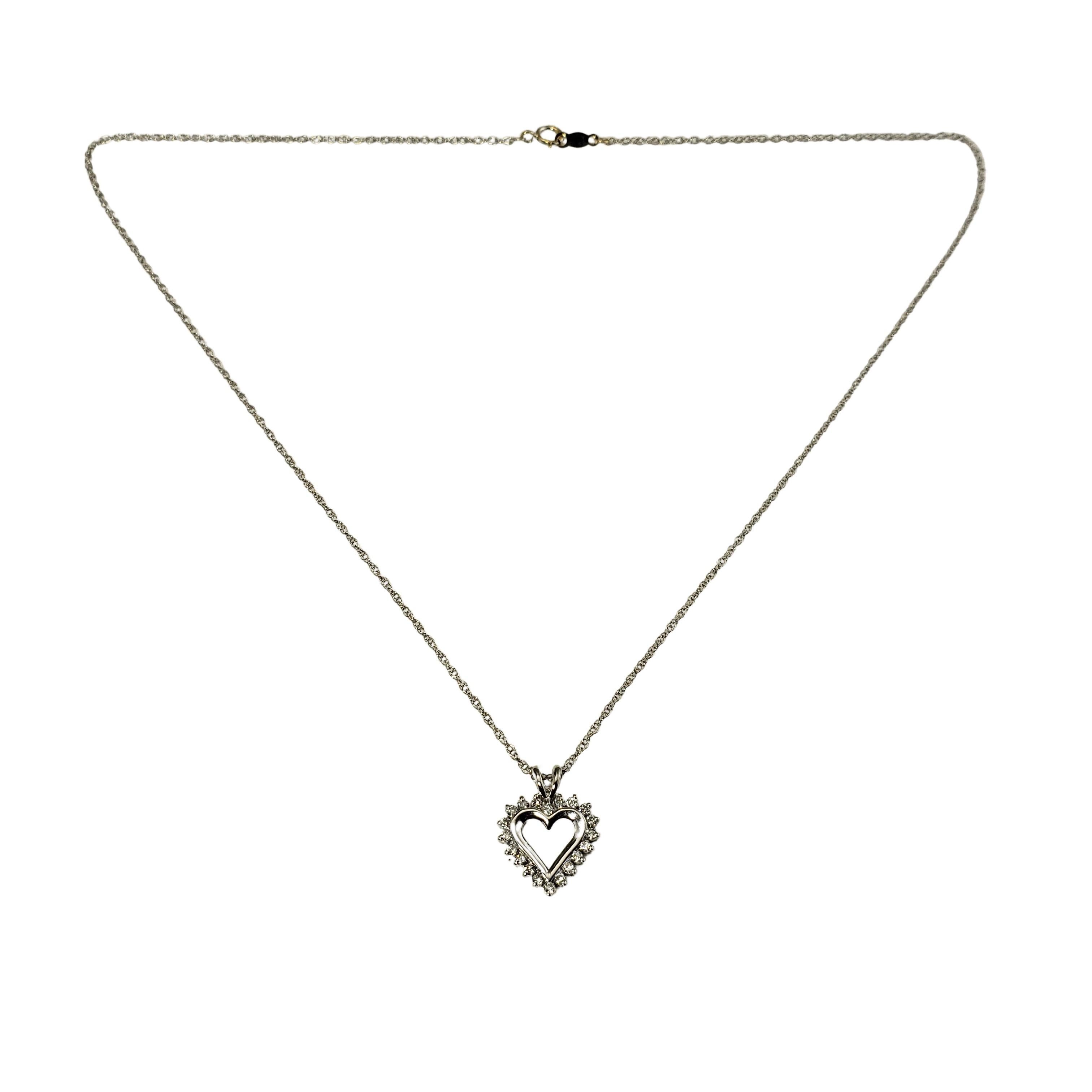 14 Karat Weißgold Diamant-Herz-Anhänger-Halskette Damen im Angebot