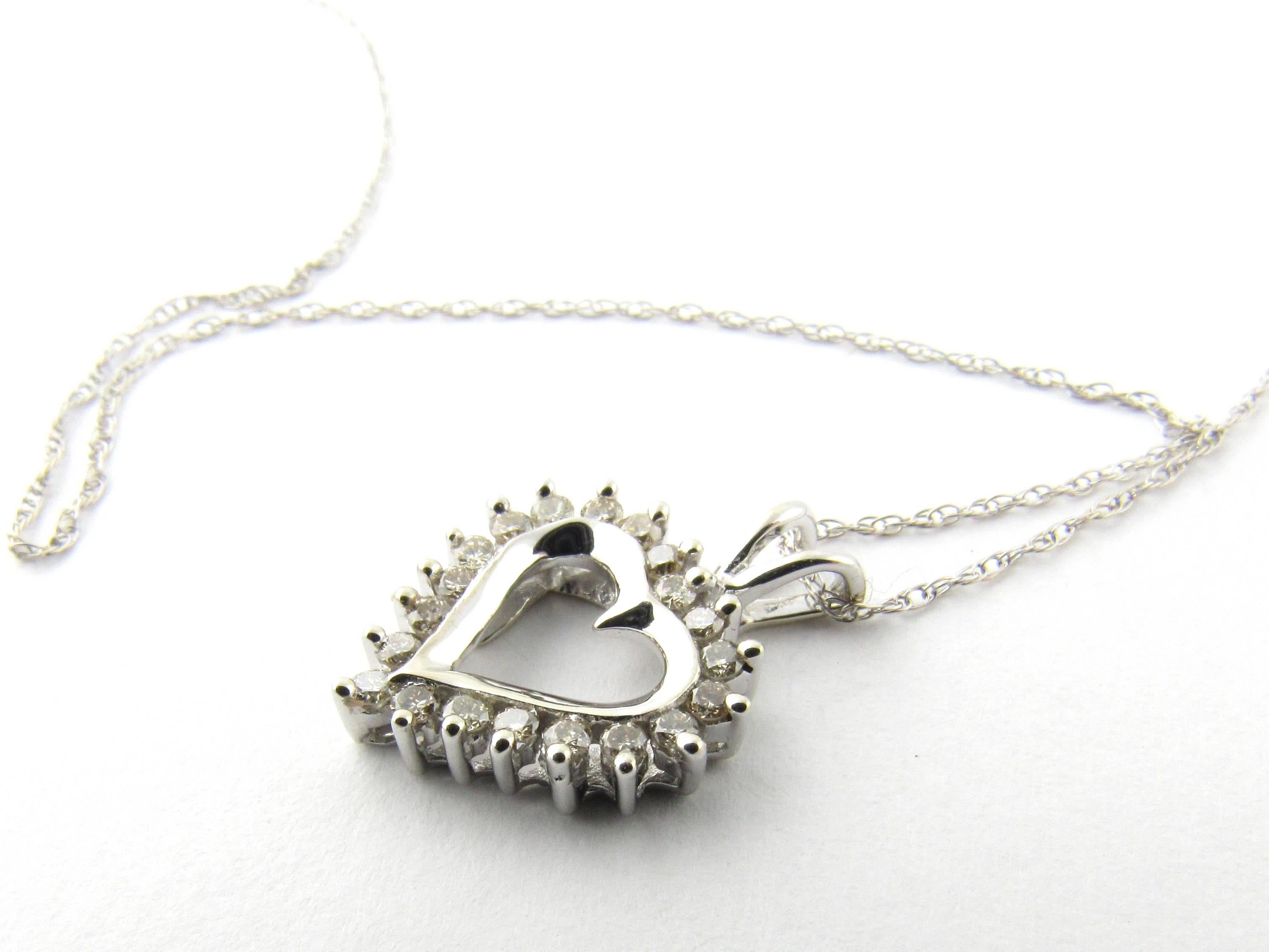 14 Karat White Gold Diamond Heart Pendant Necklace 1