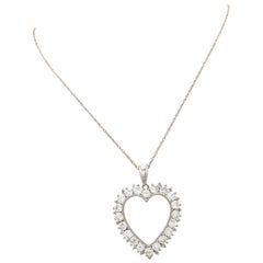 Vintage 14 Karat White Gold Diamond Heart Pendant Necklace