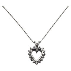 Vintage 14 Karat White Gold Diamond Heart Pendant Necklace