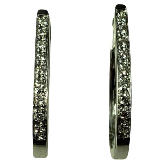 14 Karat White Gold Diamond Hoop Earrings #14928 For Sale