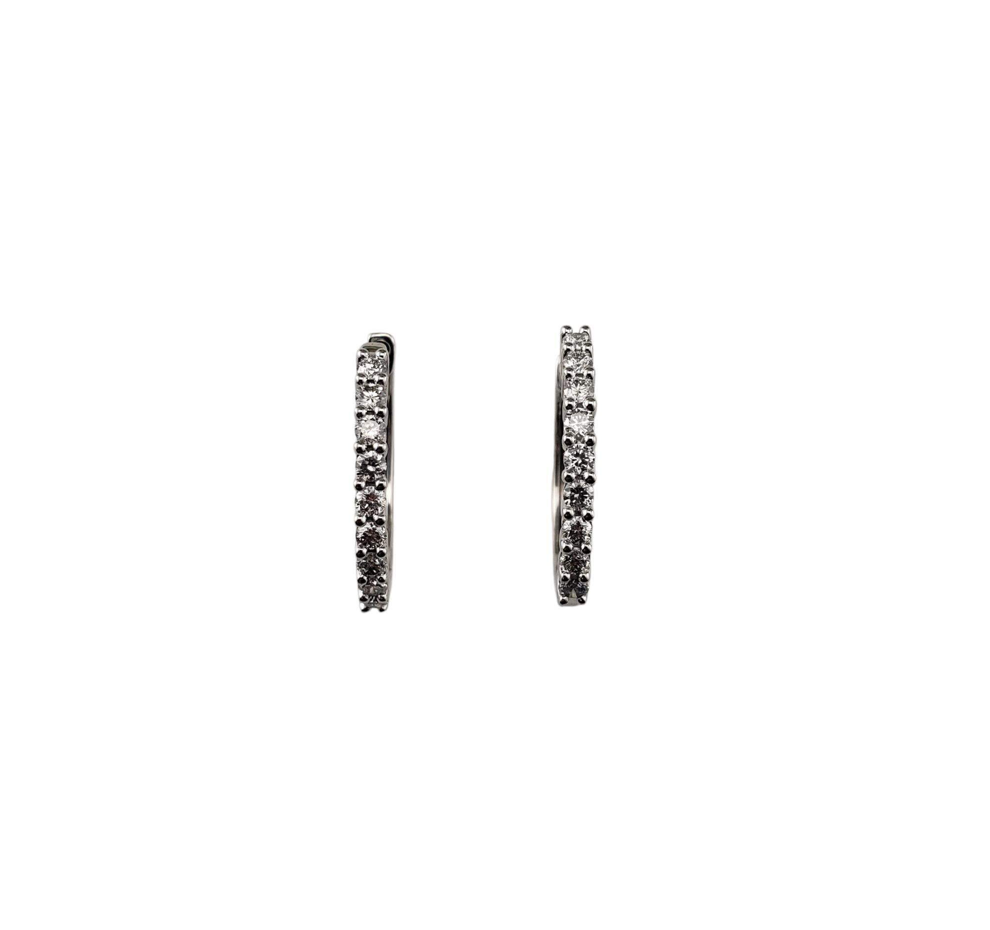 14 Karat White Gold Diamond Hoop Earrings #21375 For Sale