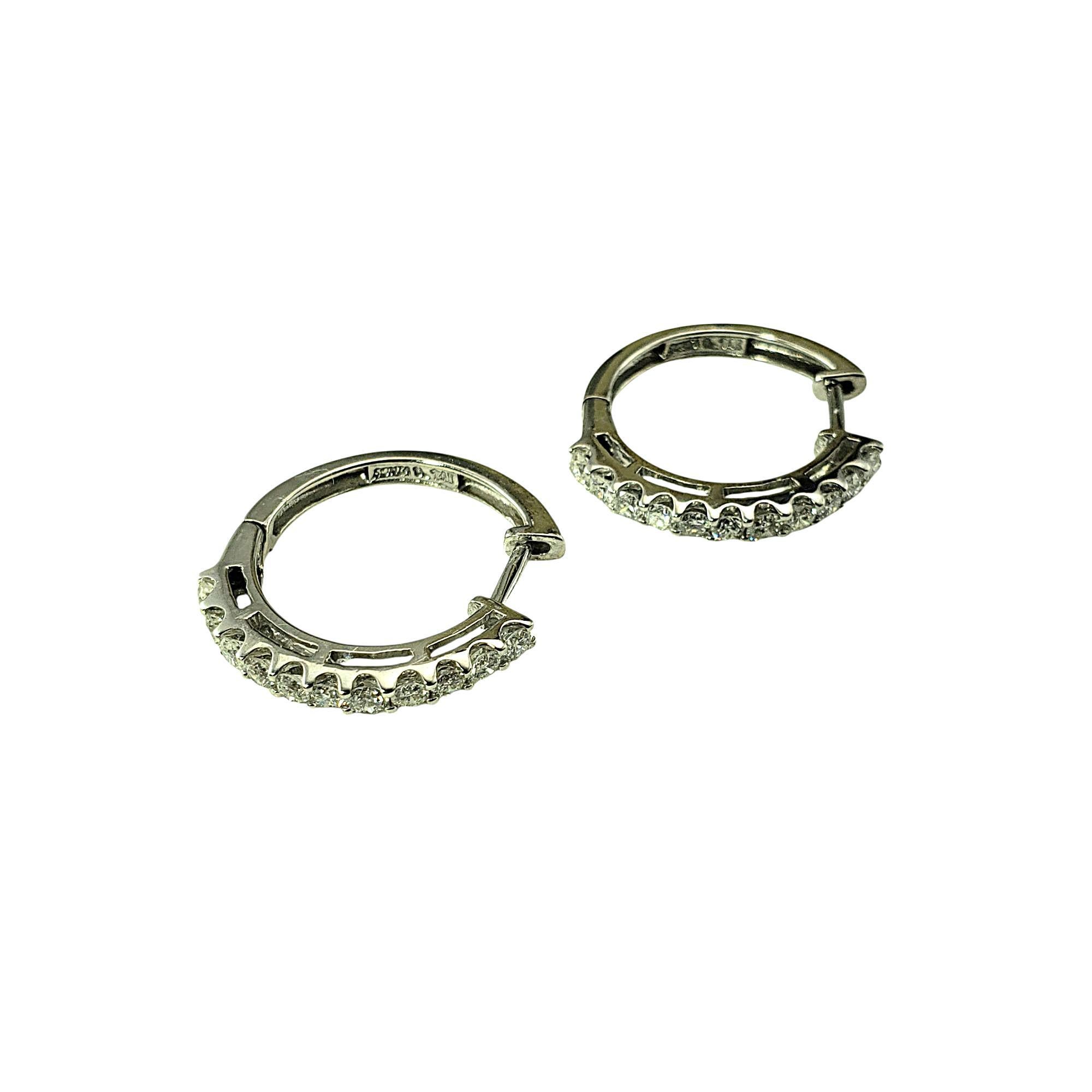14 Karat White Gold Diamond Hoop Earrings #21944 In Good Condition For Sale In Washington Depot, CT