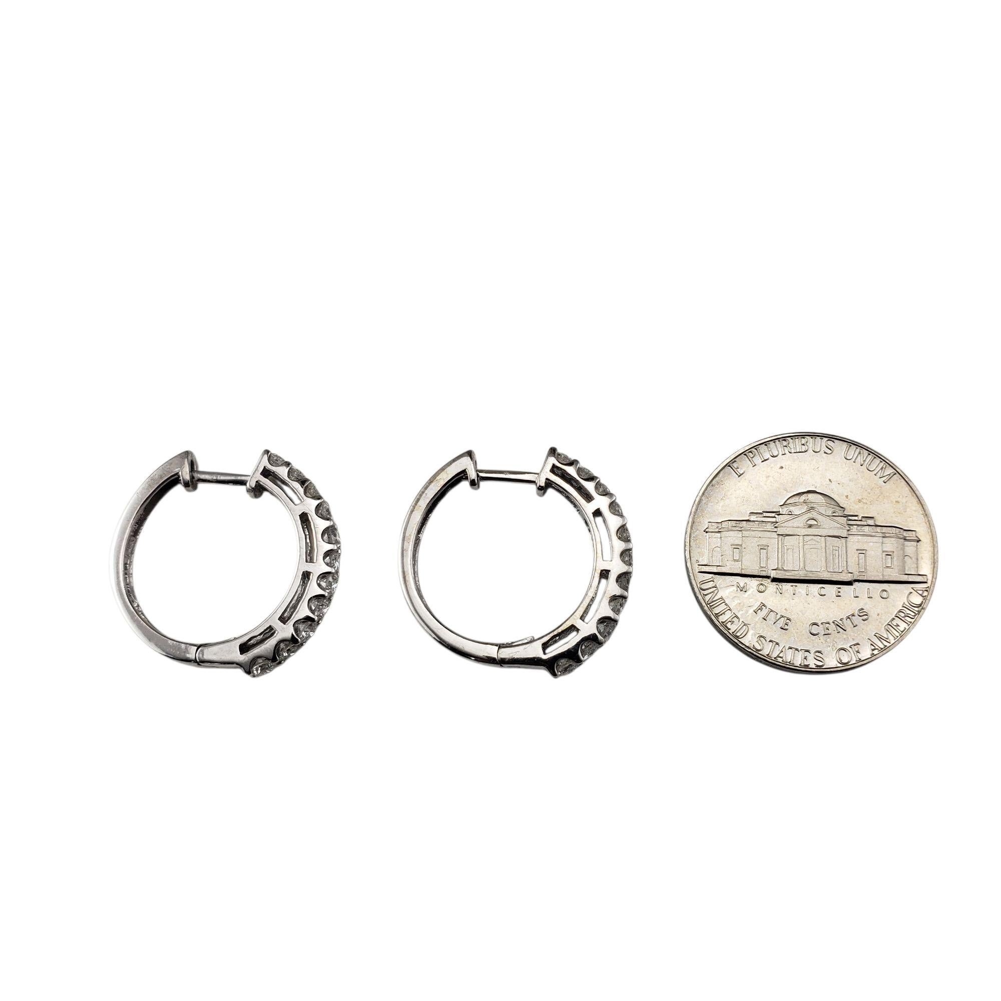 Women's 14 Karat White Gold Diamond Hoop Earrings #21944 For Sale