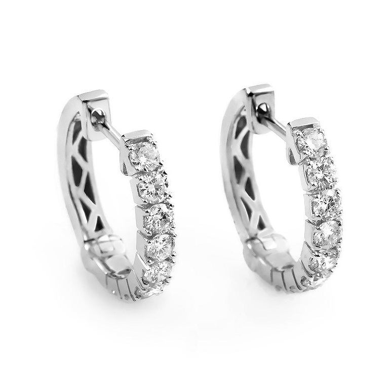 14 Karat White Gold Diamond Hoop Earrings AER-9831W at 1stDibs