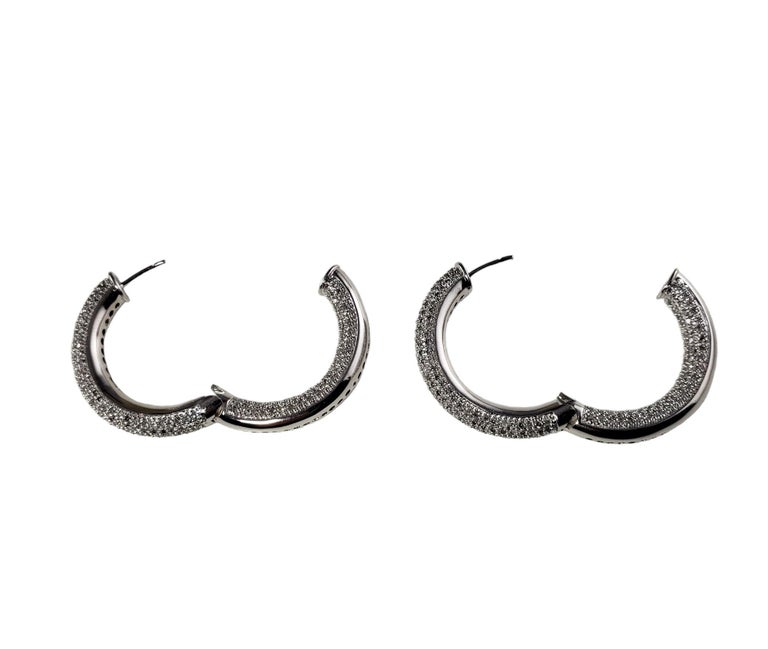 14 Karat White Gold Diamond Hoop Earrings For Sale at 1stDibs