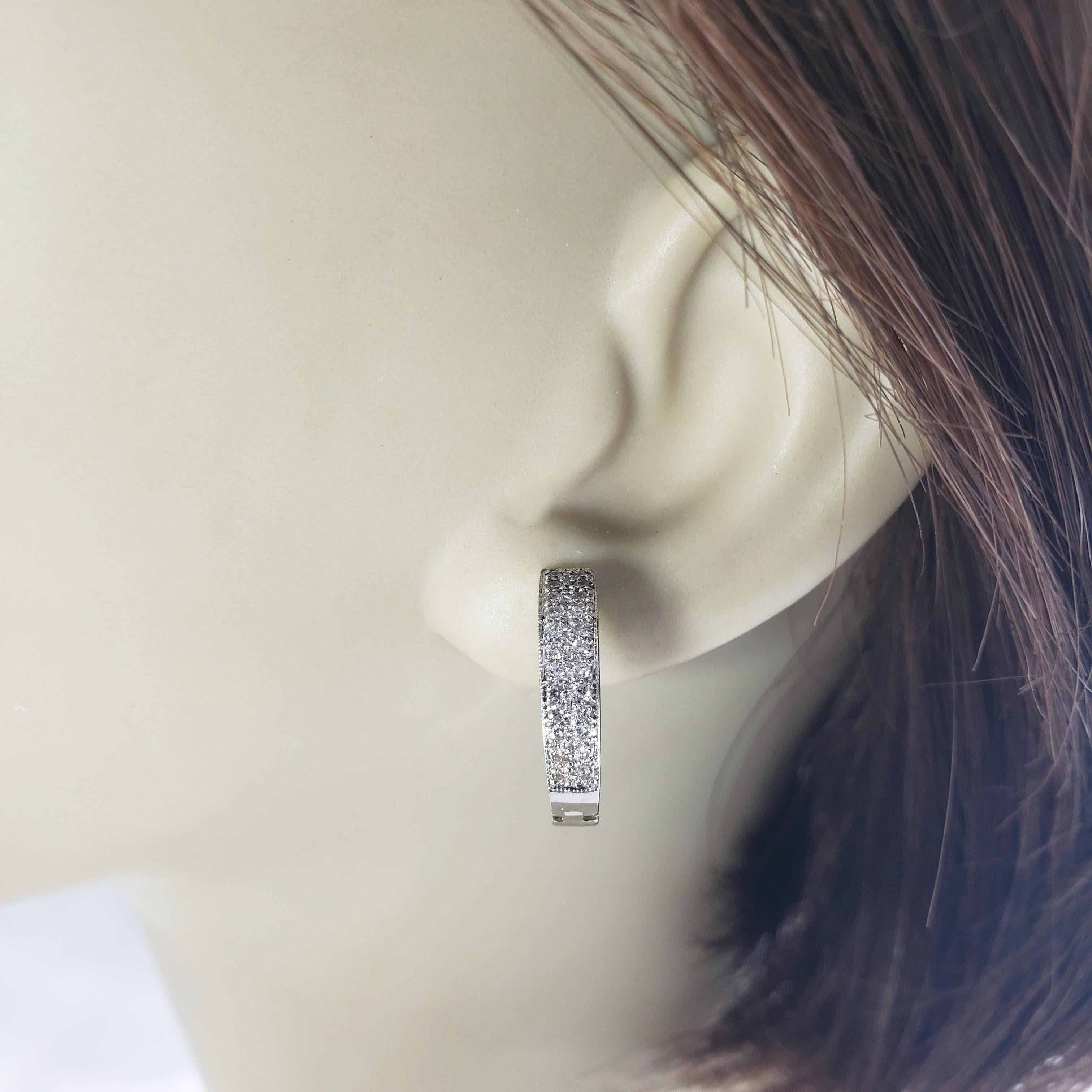 Round Cut 14 Karat White Gold Diamond Hoop Earrings For Sale
