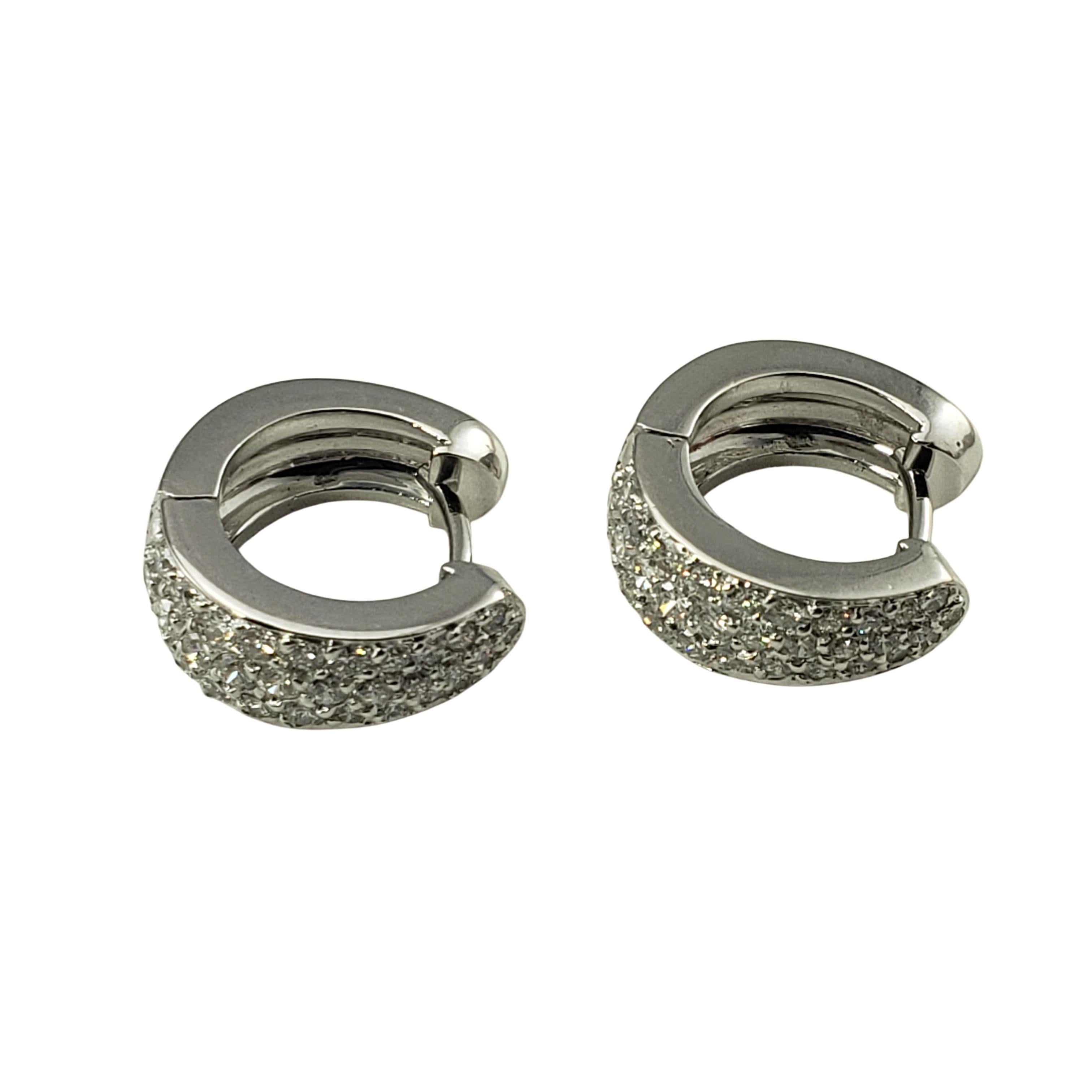 Women's 14 Karat White Gold Diamond Hoop Earrings For Sale