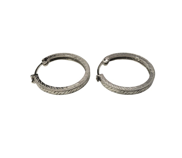 14k White Gold Diamond Cut Hoop Earrings