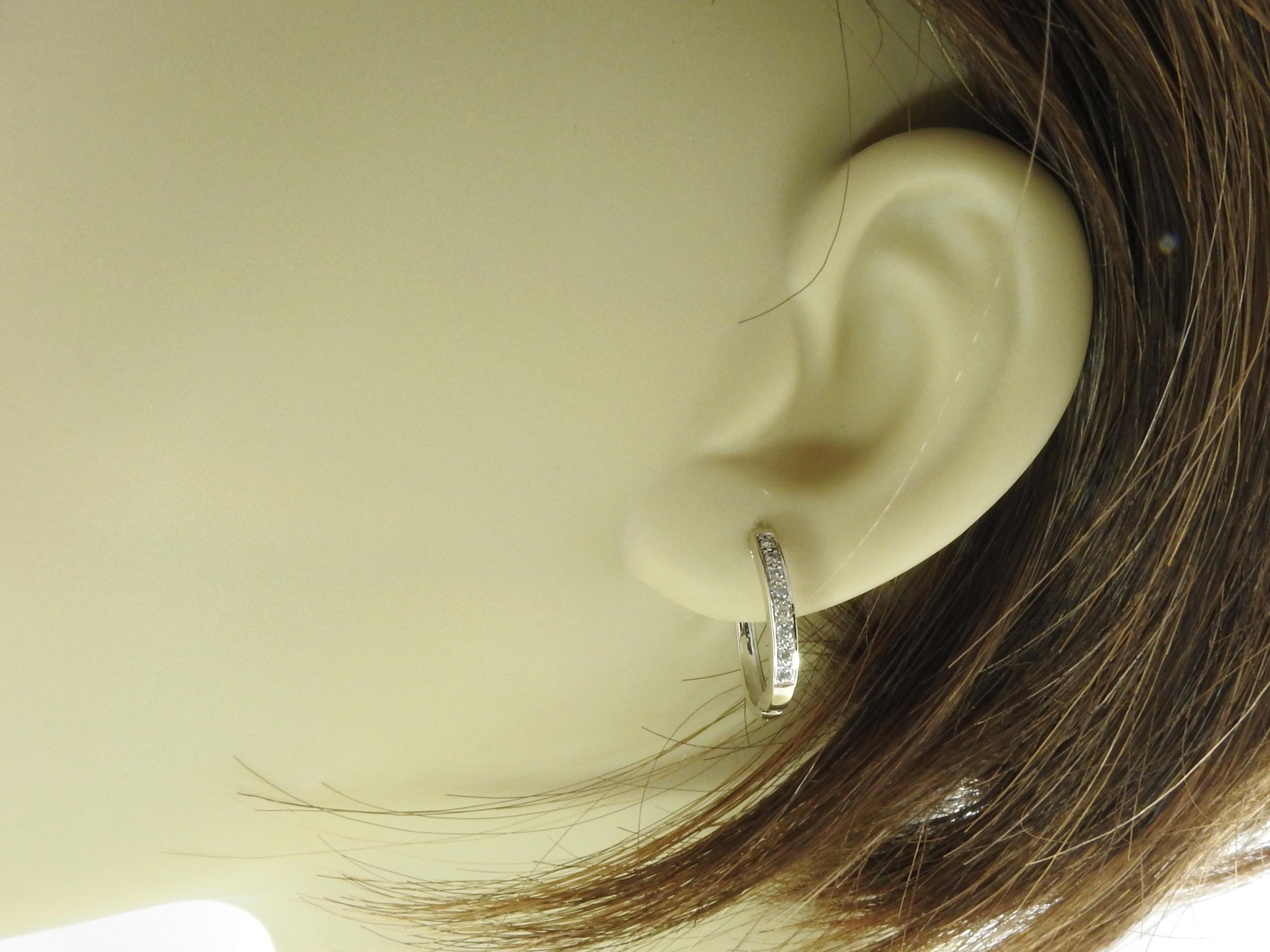 14 Karat White Gold Diamond Hoop Earrings 1