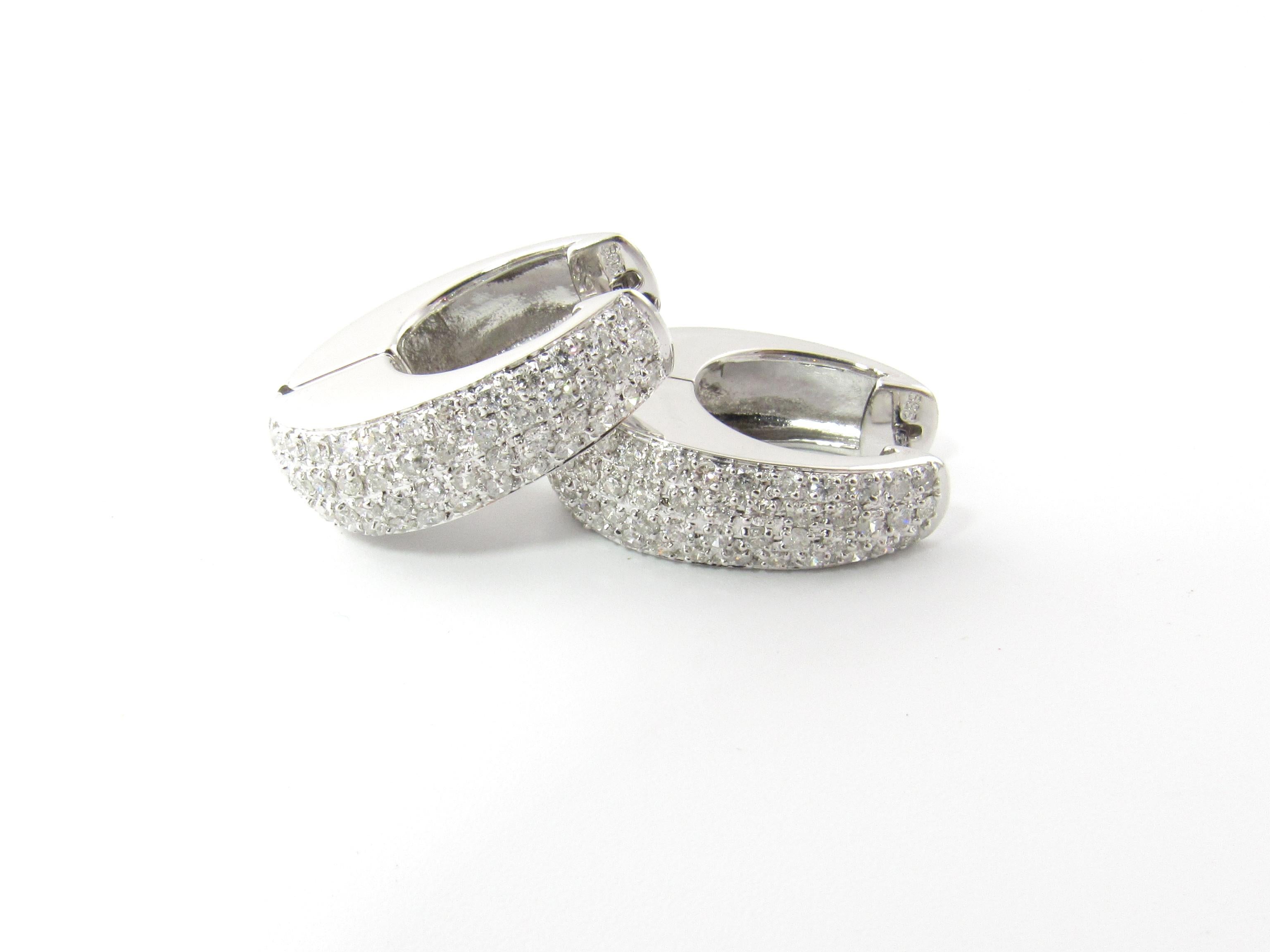 14 Karat White Gold Diamond Hoop Earrings For Sale 2