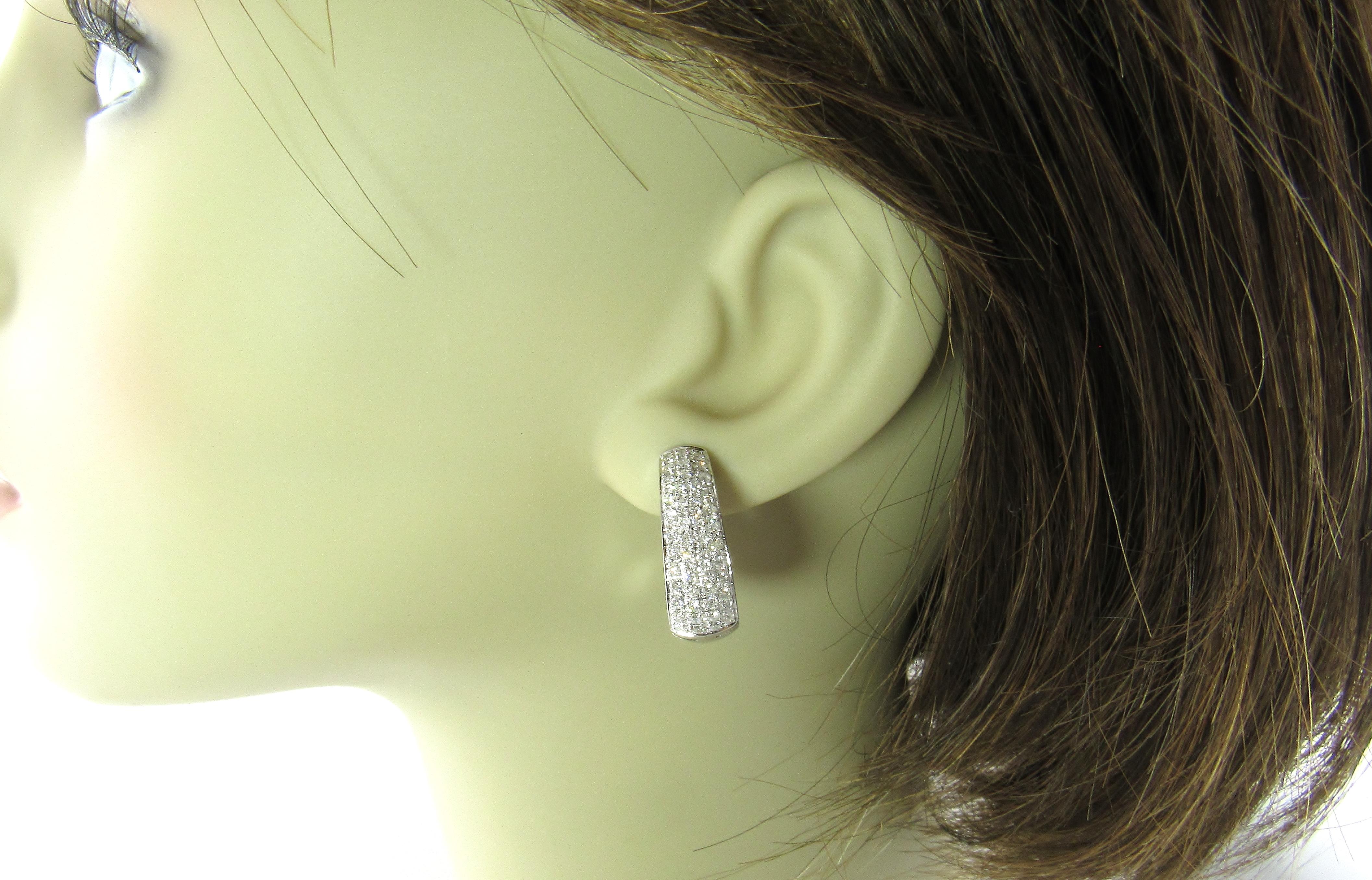 14 Karat White Gold Diamond Hoop Earrings For Sale 3