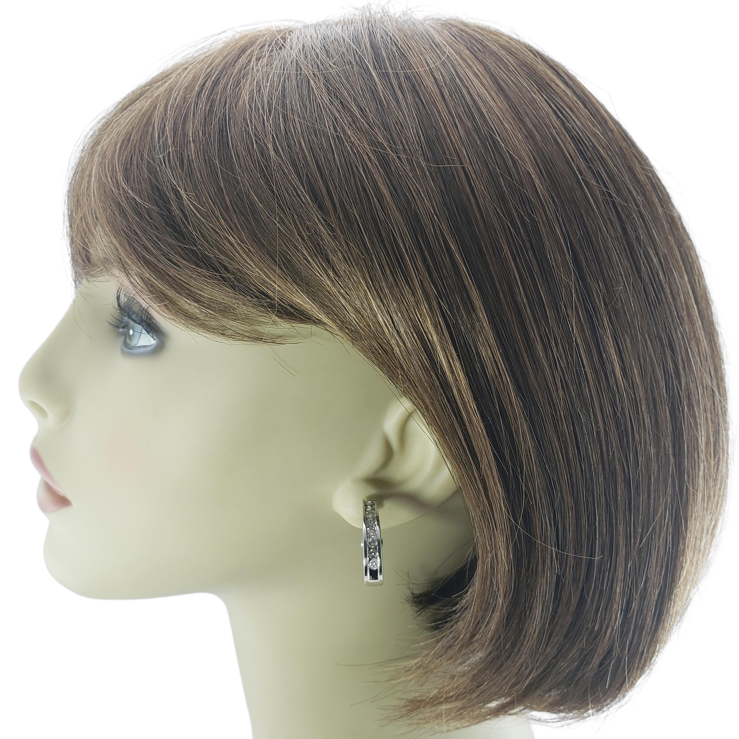 14 Karat White Gold Diamond Hoop Earrings For Sale 3