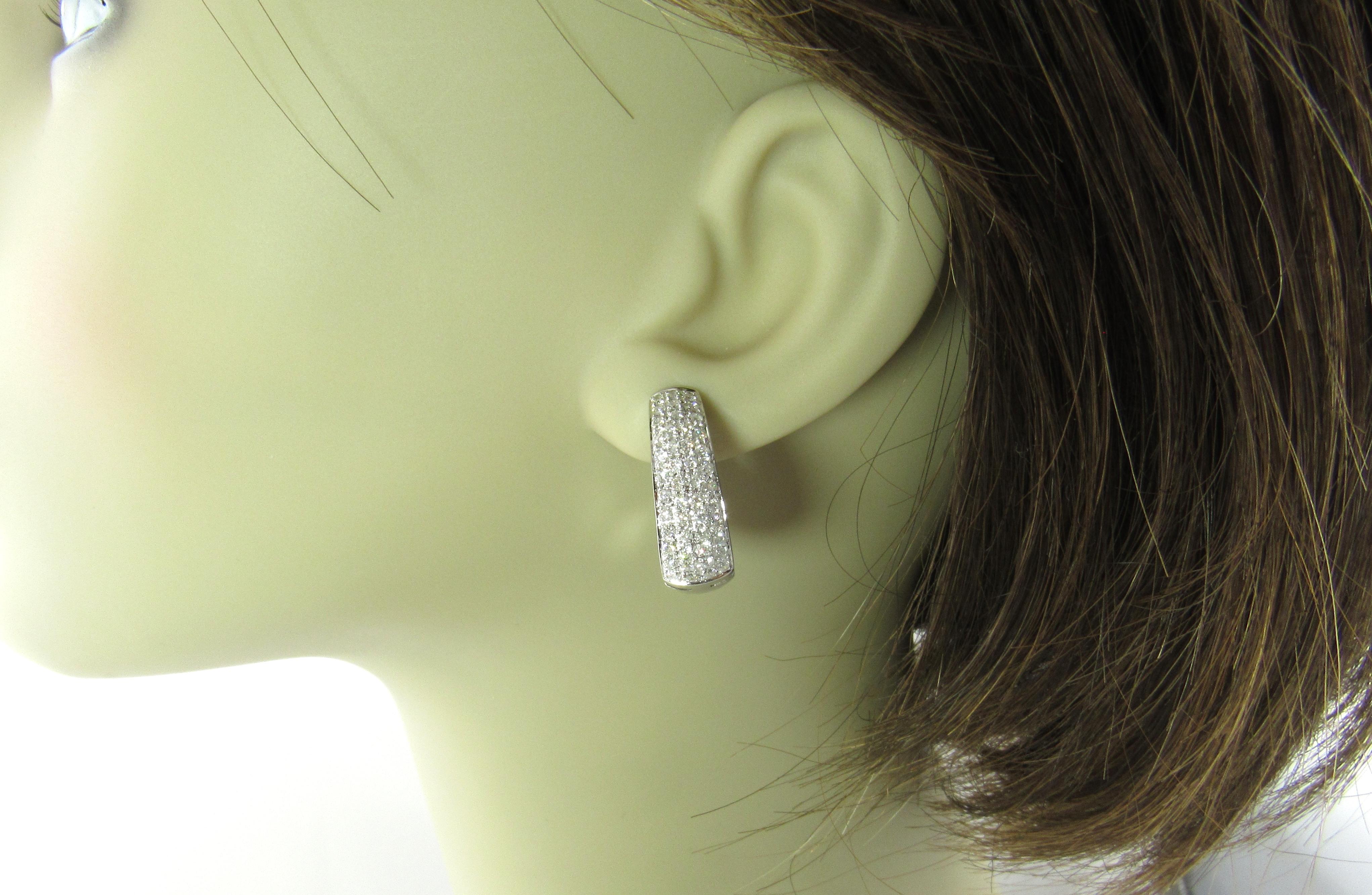 14 Karat White Gold Diamond Hoop Earrings For Sale 4