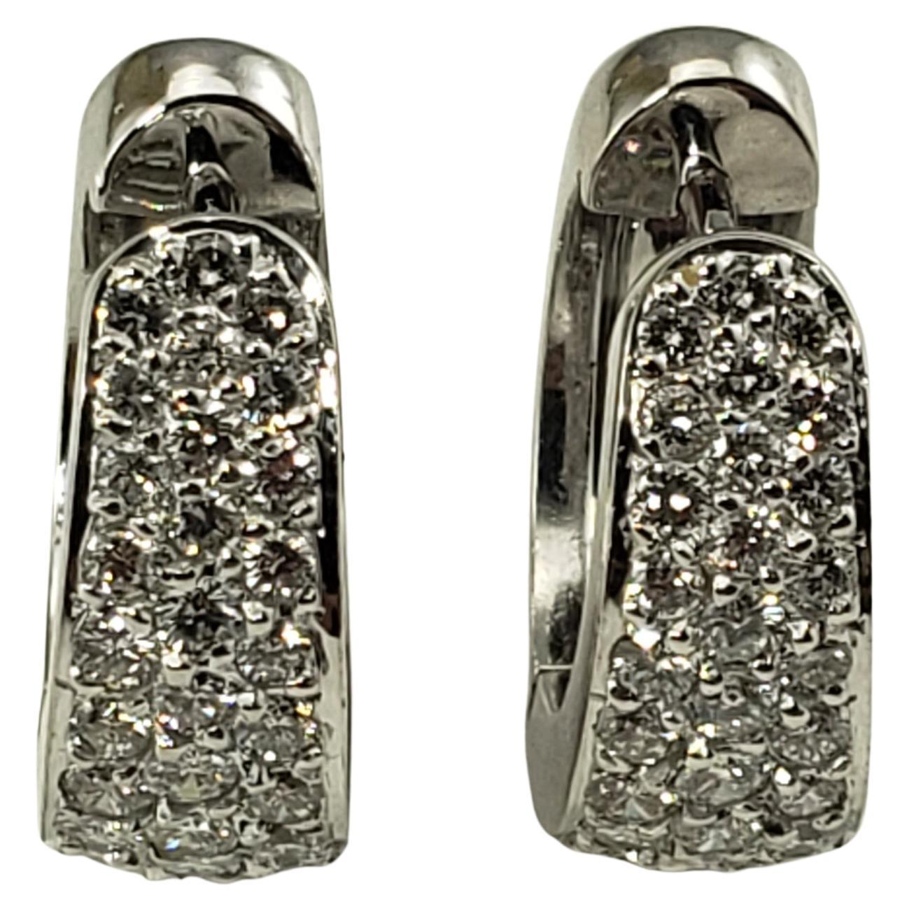 14 Karat White Gold Diamond Hoop Earrings For Sale