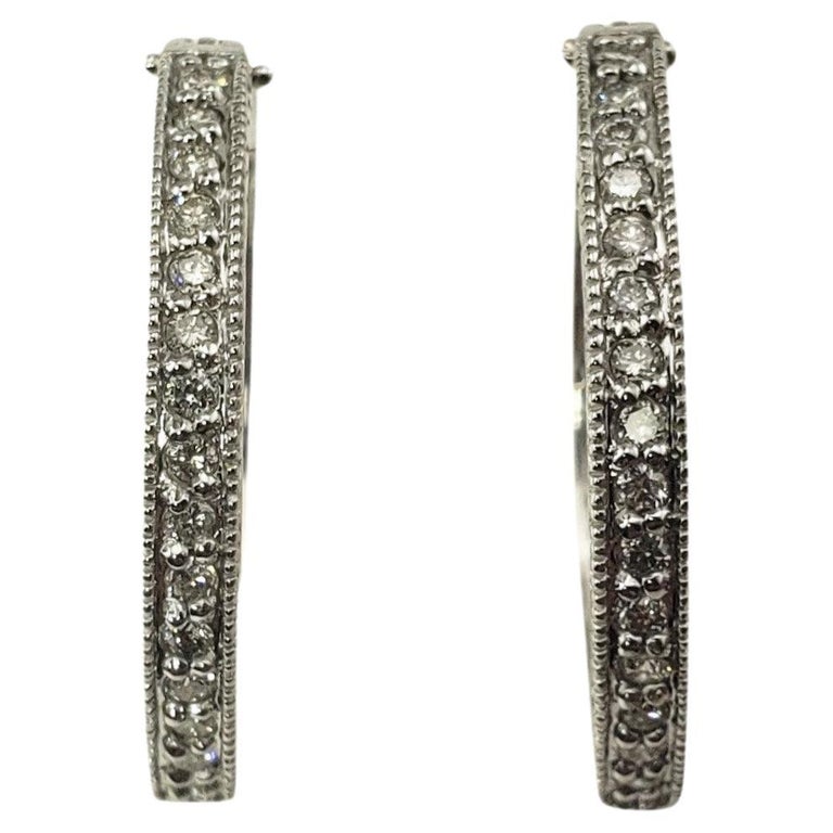 14k White Gold Diamond Cut Hoop Earrings main image 1