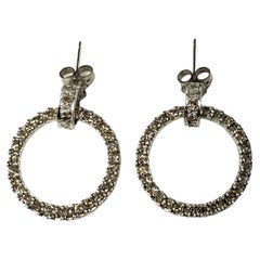 Vintage 14 Karat White Gold Diamond Hoop Earrings