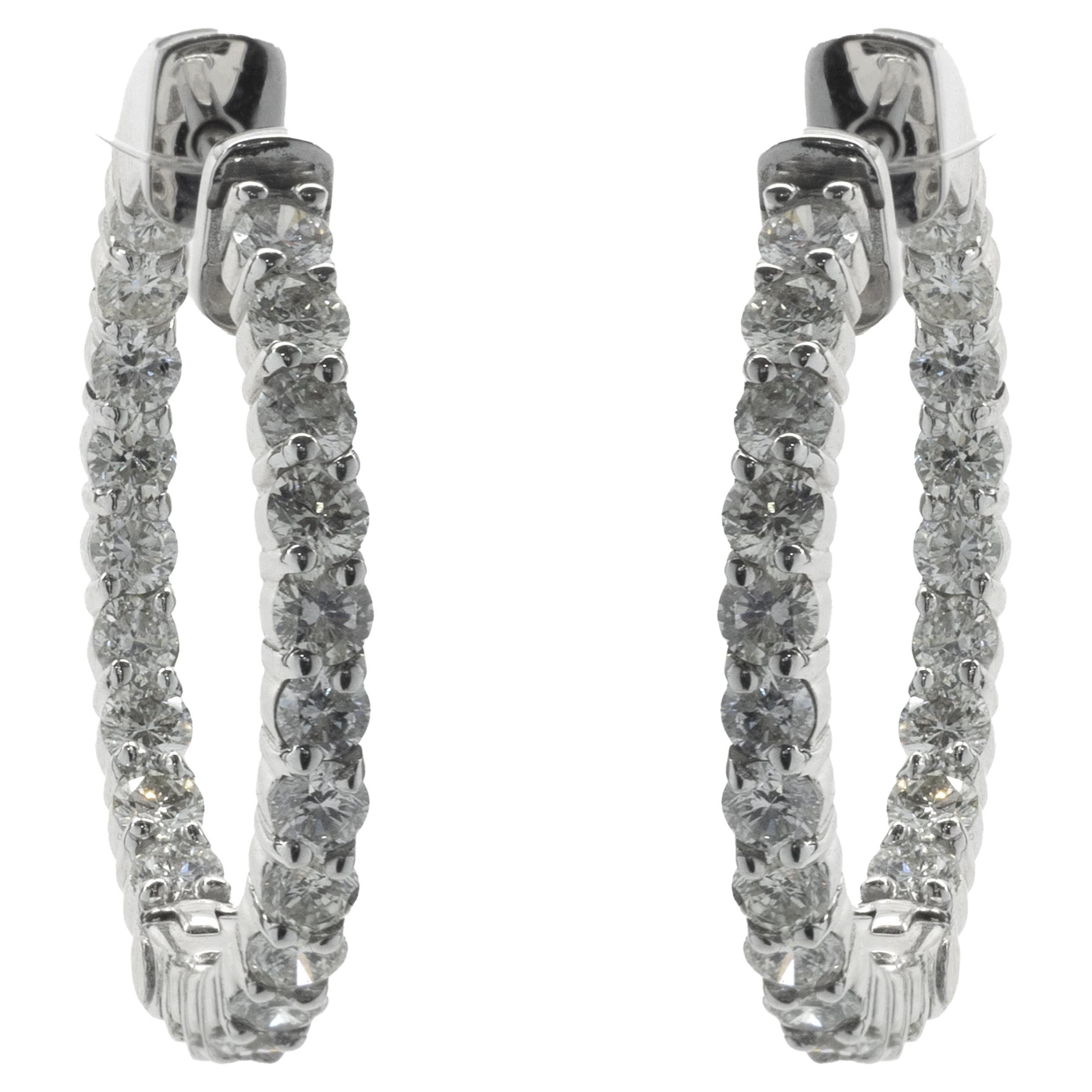 14 Karat White Gold Diamond Hoop Earrings at 1stDibs