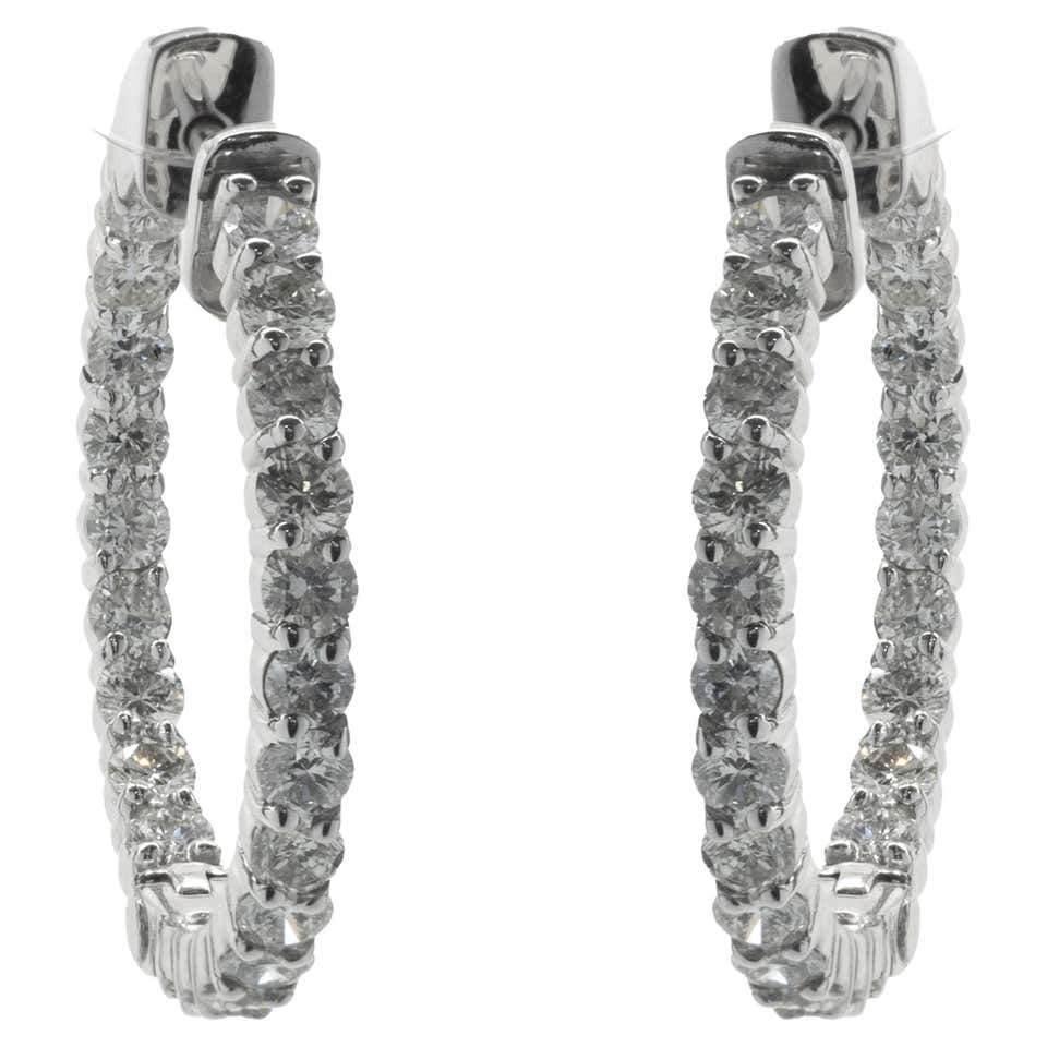 14 Karat Gold Diamond Hoop Earrings For Sale at 1stDibs