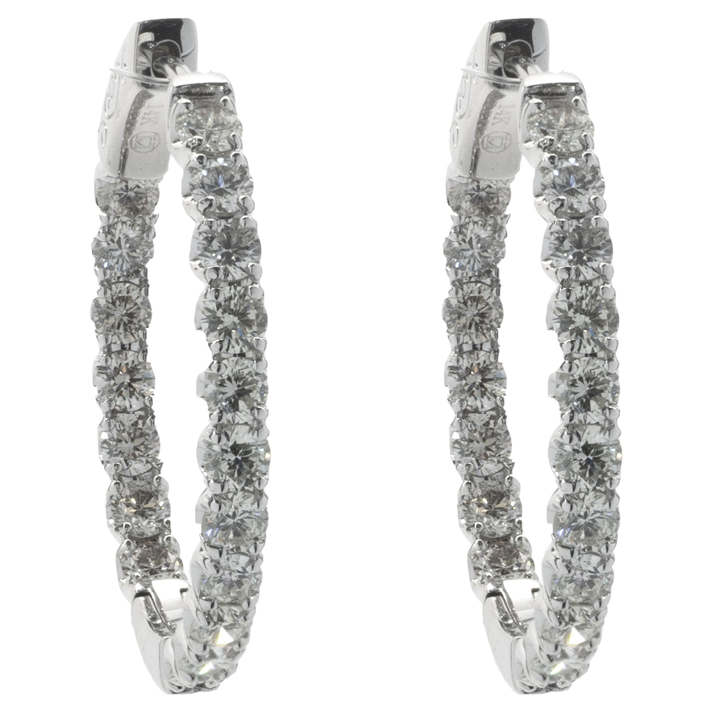 14 Karat White Gold Diamond Hoop Earrings For Sale at 1stDibs | white ...