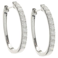 14 Karat White Gold Diamond Hoop Earrings