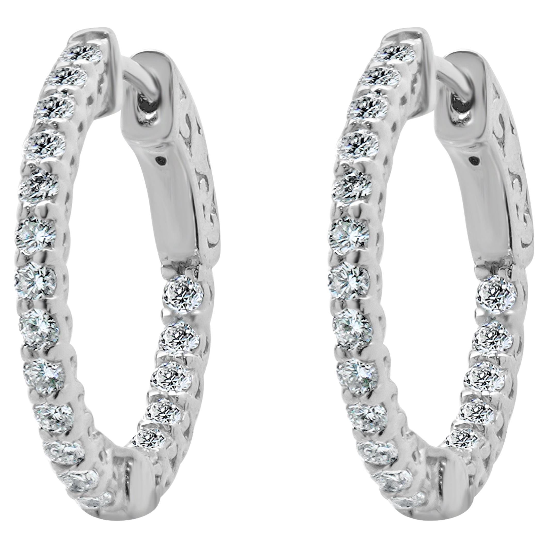 14 Karat White Gold Diamond Hoop Earrings
