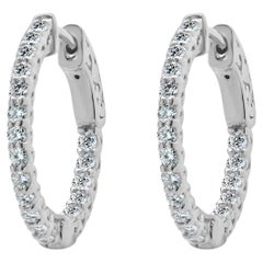 14 Karat White Gold Diamond Hoop Earrings