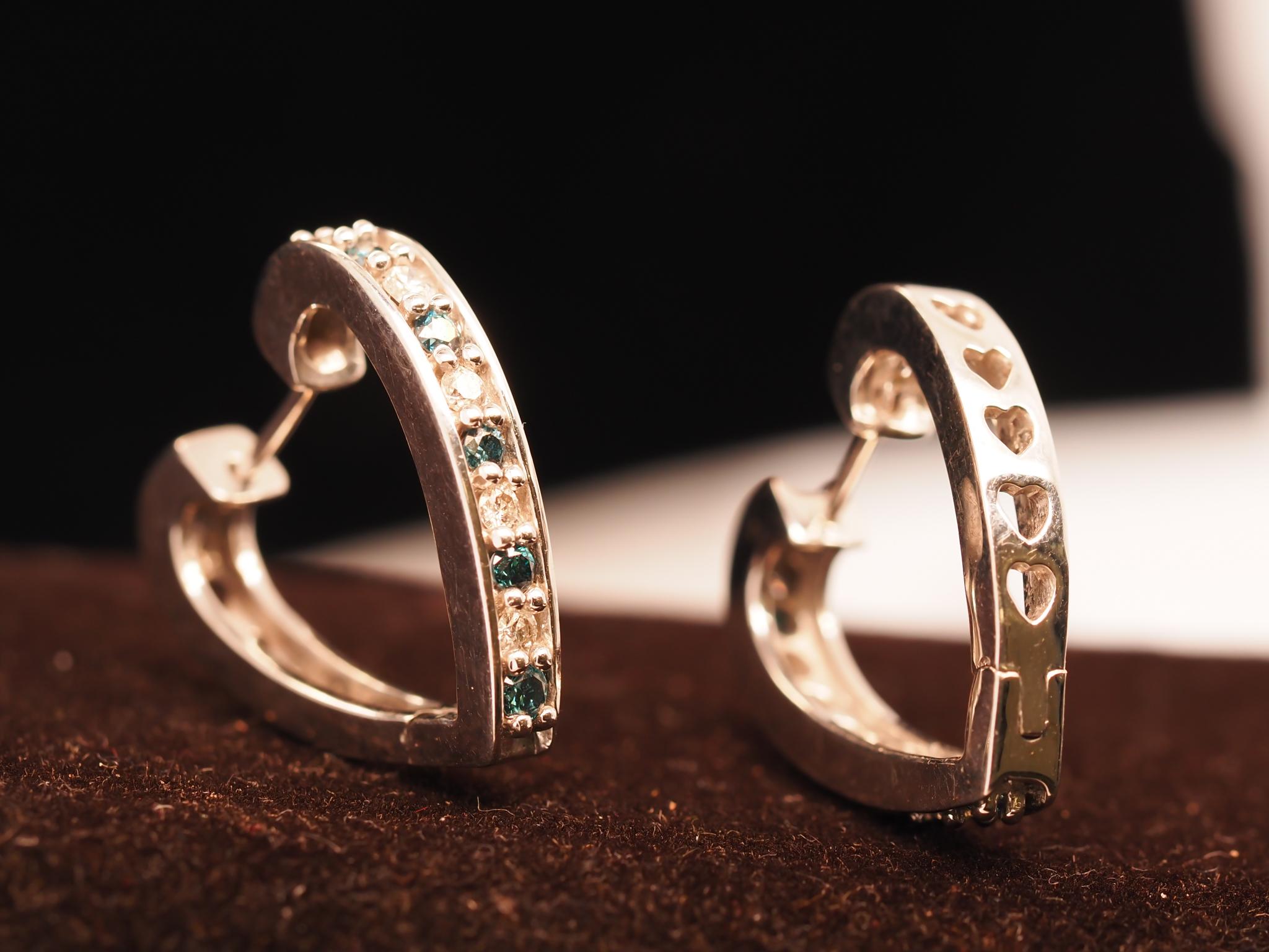 14 Karat White Gold Diamond Hoop Style  Earrings For Sale 1