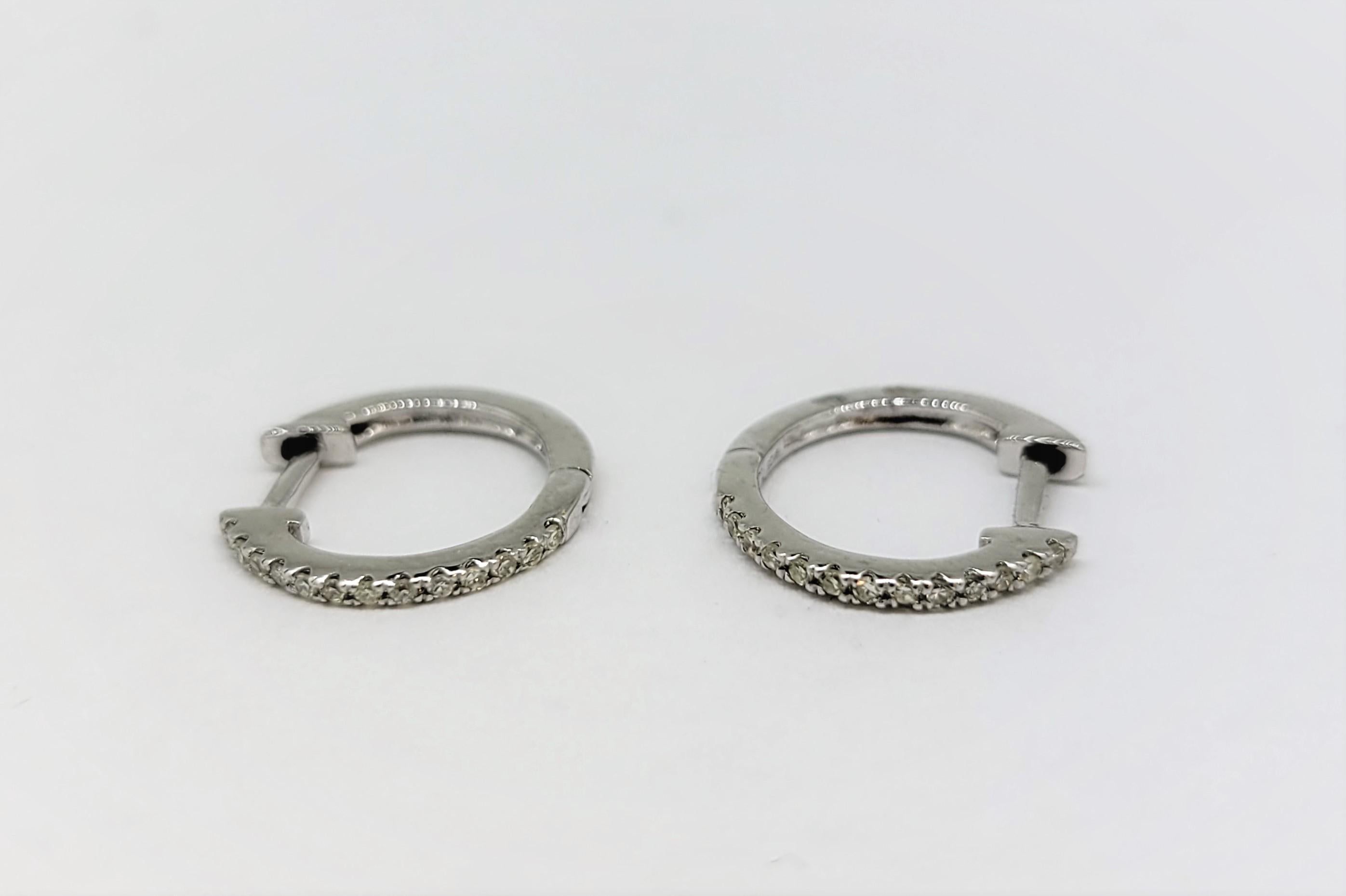 Women's or Men's 14 Karat White Gold Diamond Huggie Earrings For Sale