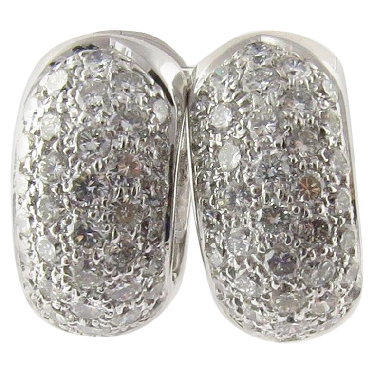 14 Karat White Gold Diamond Huggie Earrings For Sale