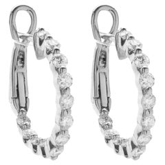 14 Karat White Gold Diamond Huggie Hoop Earrings