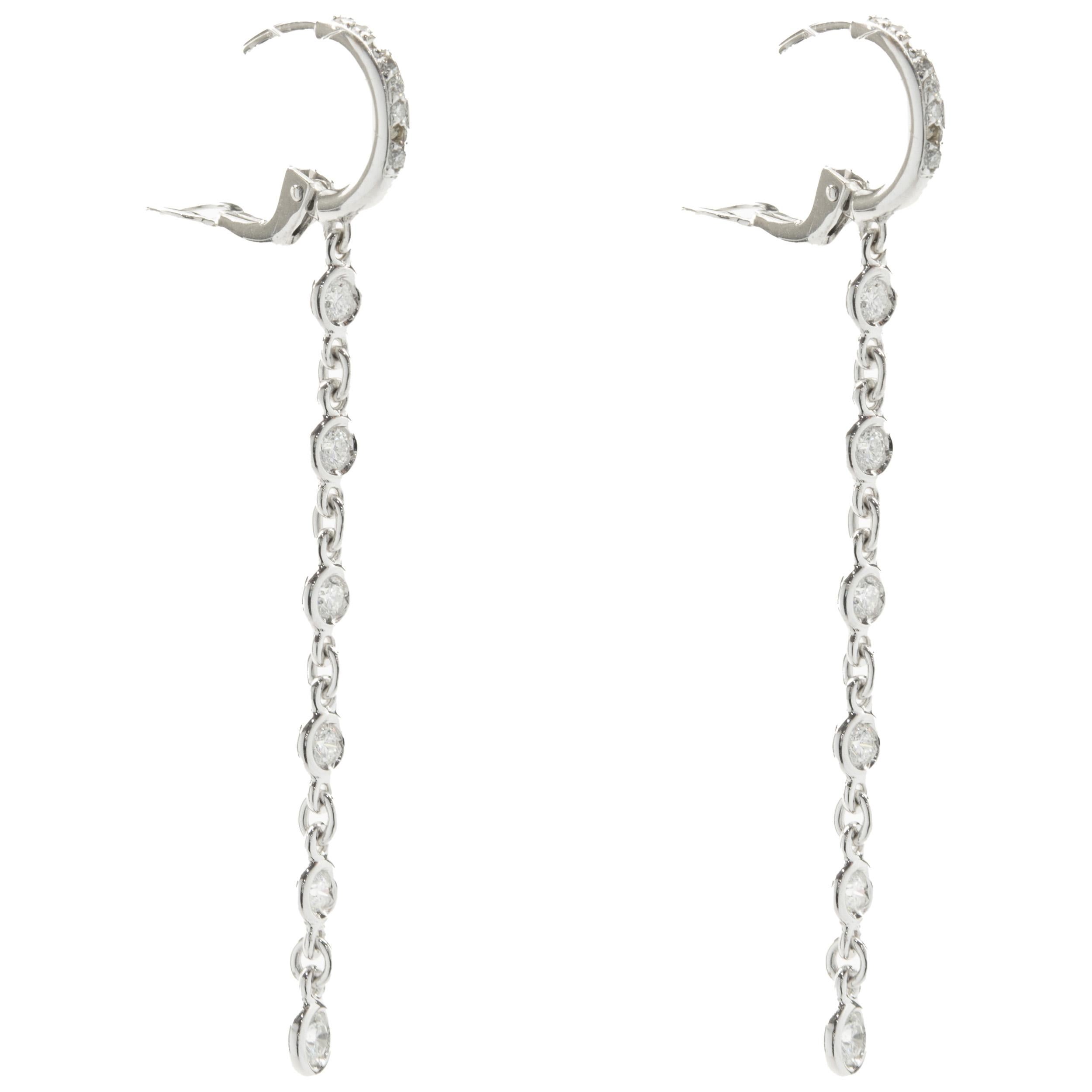 14 Karat White Gold Diamond Huggie Hoop Earrings with Diamonds by the Yard Drop In Excellent Condition In Scottsdale, AZ