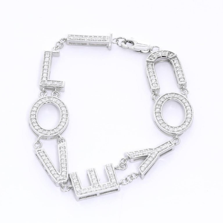 14 Karat White Gold Diamond I Love You Bracelet For Sale (Free Shipping ...
