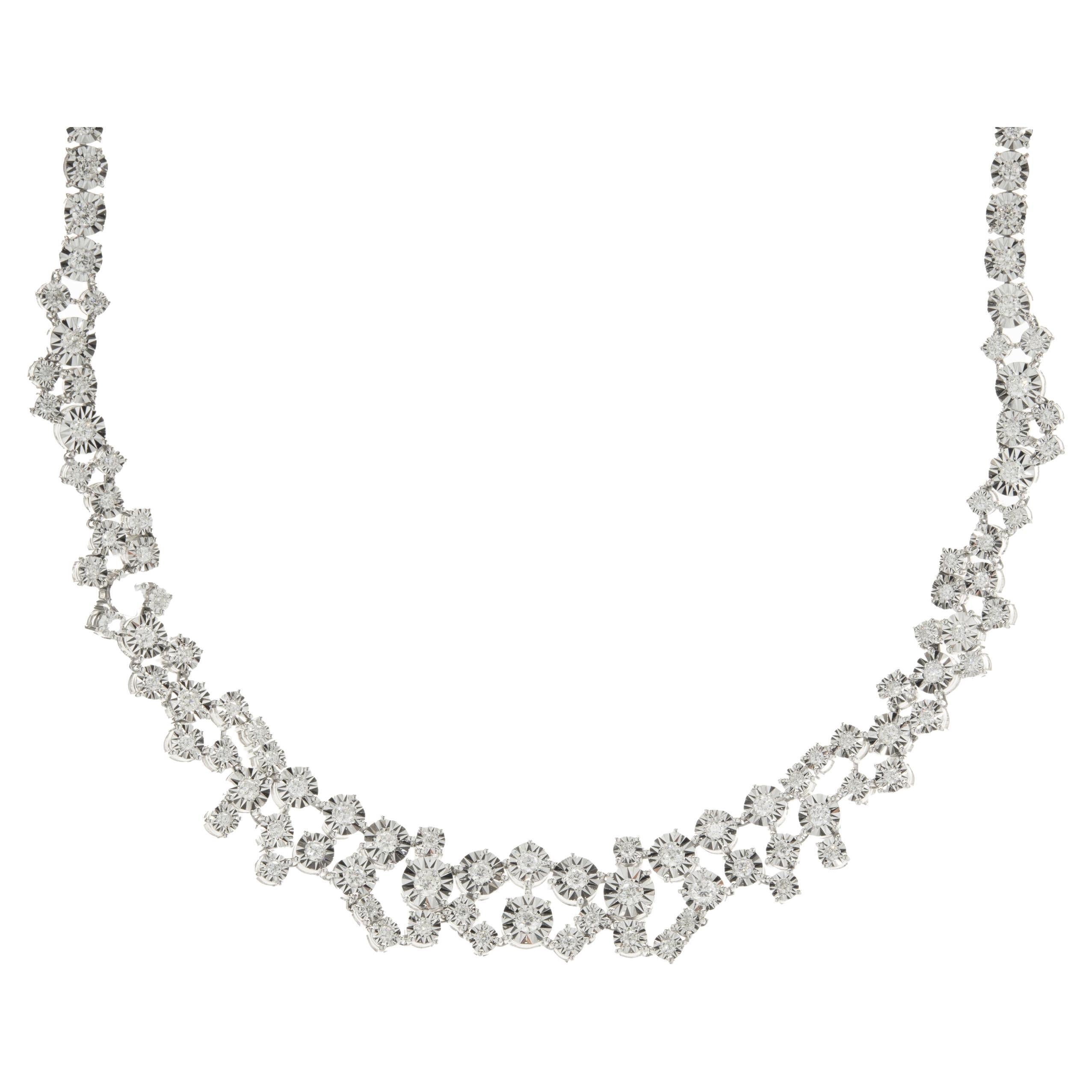 14 Karat White Gold Diamond Grid Collar Necklace For Sale at 1stDibs