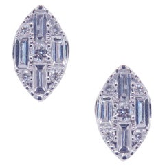 14 Karat White Gold Diamond Illusion Marquise Shape Stud Earring