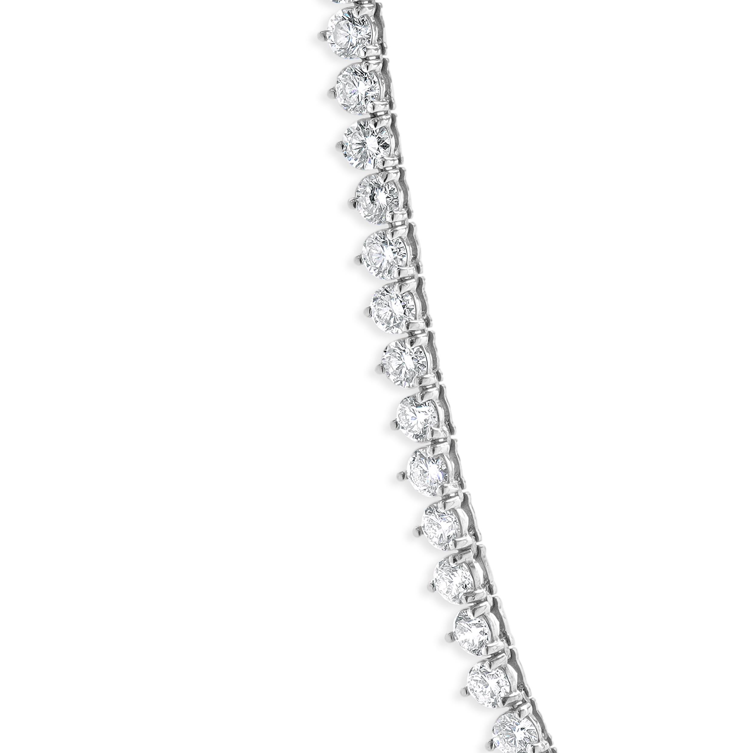 Designer: custom
Material: 14K white gold
Diamonds: 93 round brilliant cut = 14.00cttw
Color: H
Clarity: SI1
Dimensions: necklace measures 14-inches in length
Weight: 17.11 grams