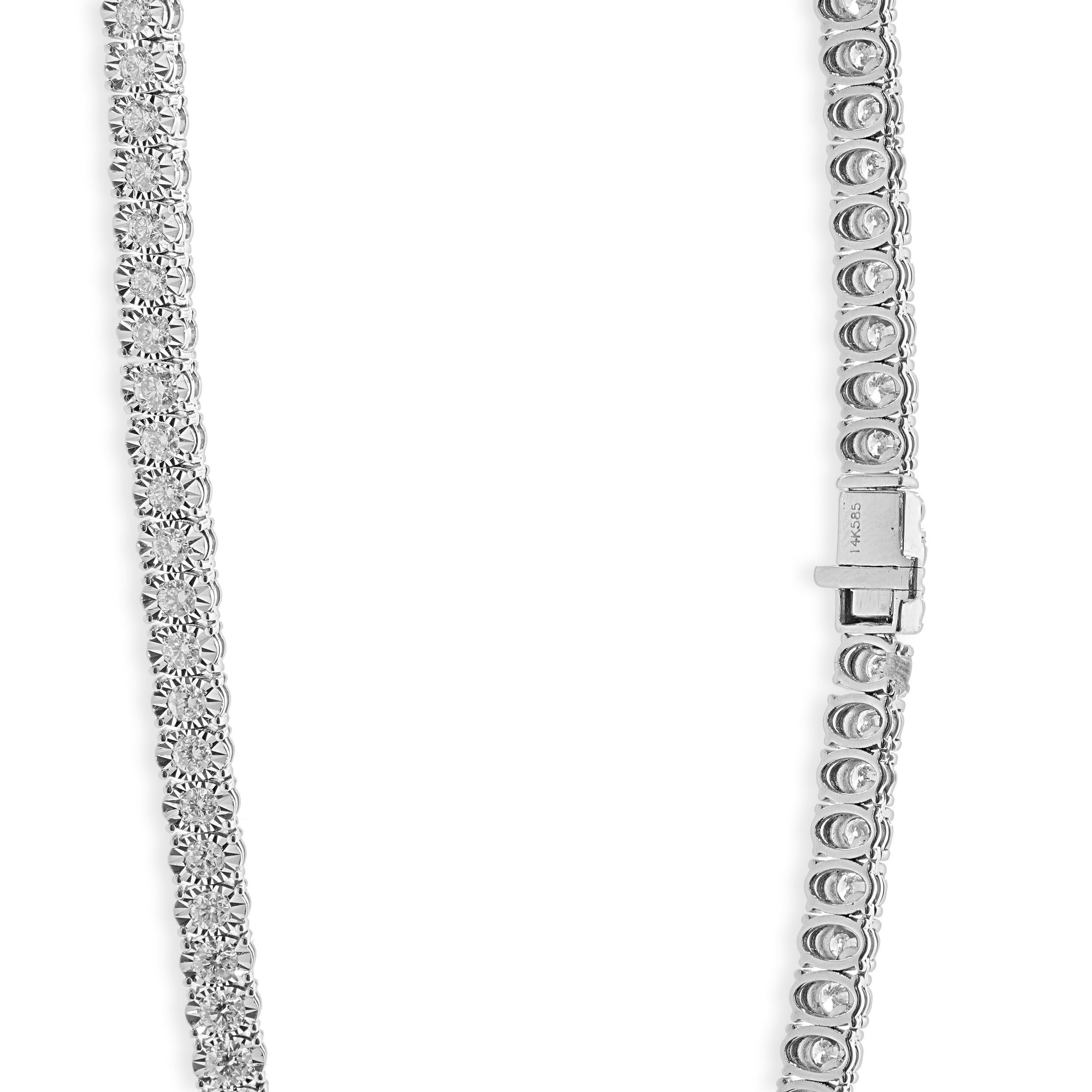 Round Cut 14 Karat White Gold Diamond Inline Tennis Necklace